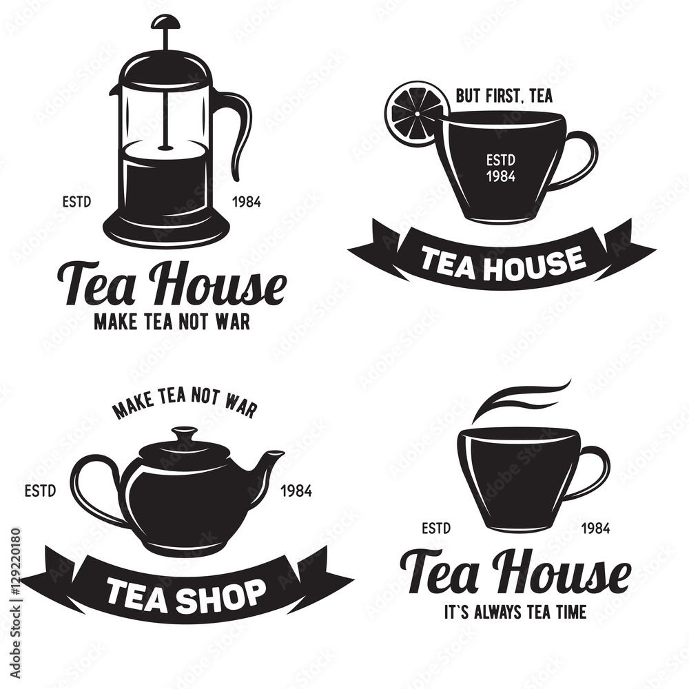 Tea related labels and quotes set.Design elements for tea shops and
