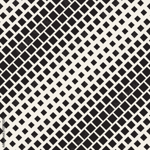 Halftone Gradient Mosaic Lattice. Vector Seamless Black and White Pattern.