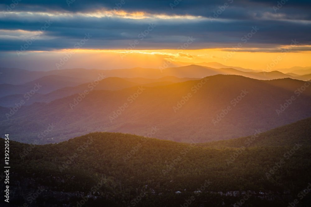 Sunset over the Blue Ridge Mountains from Table Rock, on the rim