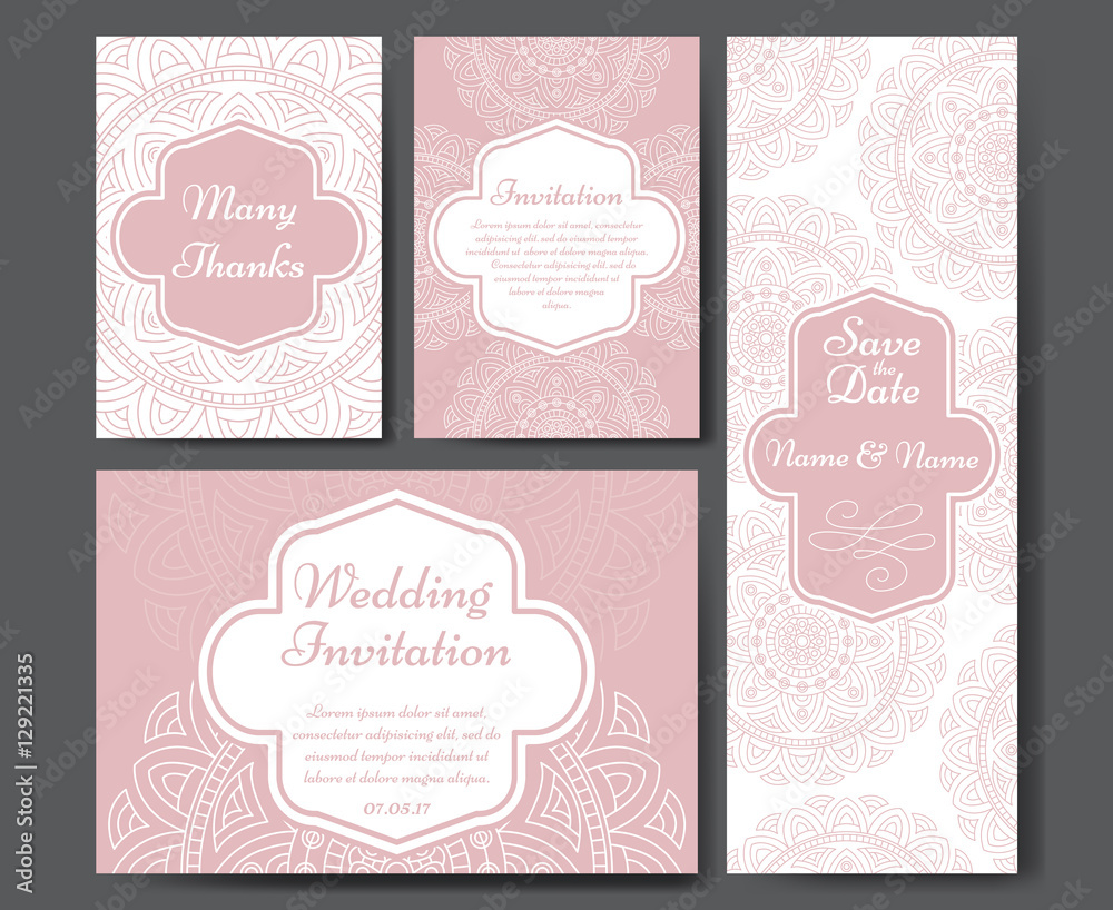 Card vector template for wedding. Set of invitations for thank you card, save the date card, mother day.