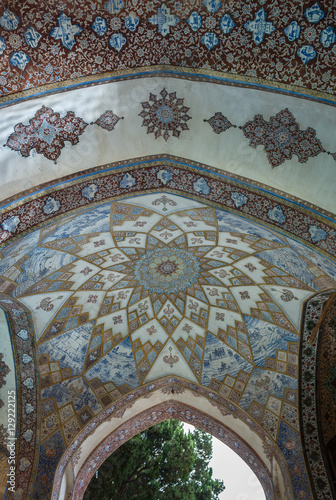 Tiled ceiling of pavilion in Historical Fin Garden in Kashan city, Iran