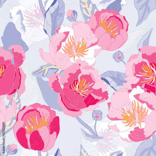 Seamless floral  background. Isolated flowers and leafs on backg