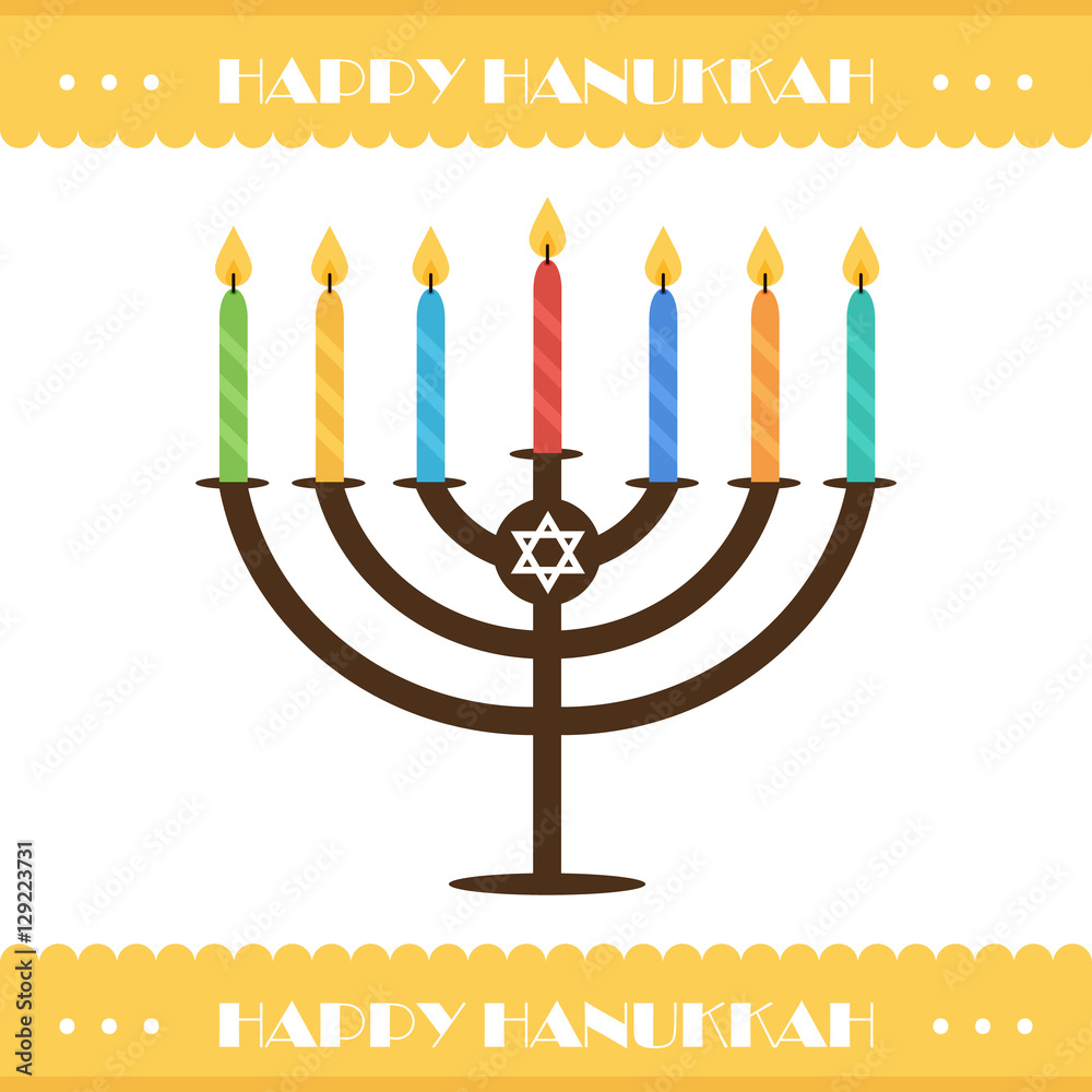 Flat design hanukkah vector card with menorah and colorful candles. Jewish traditional holiday. Flat design hanukkah vector card with menorah and colorful candles. Jewish traditional holiday.