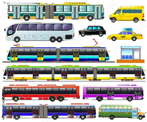 Urban city transport set, vector flat illustrations. Public tran