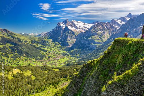 Panorama view to Grindelwald from Männlichen, Jungfrau region, Switzerland photo