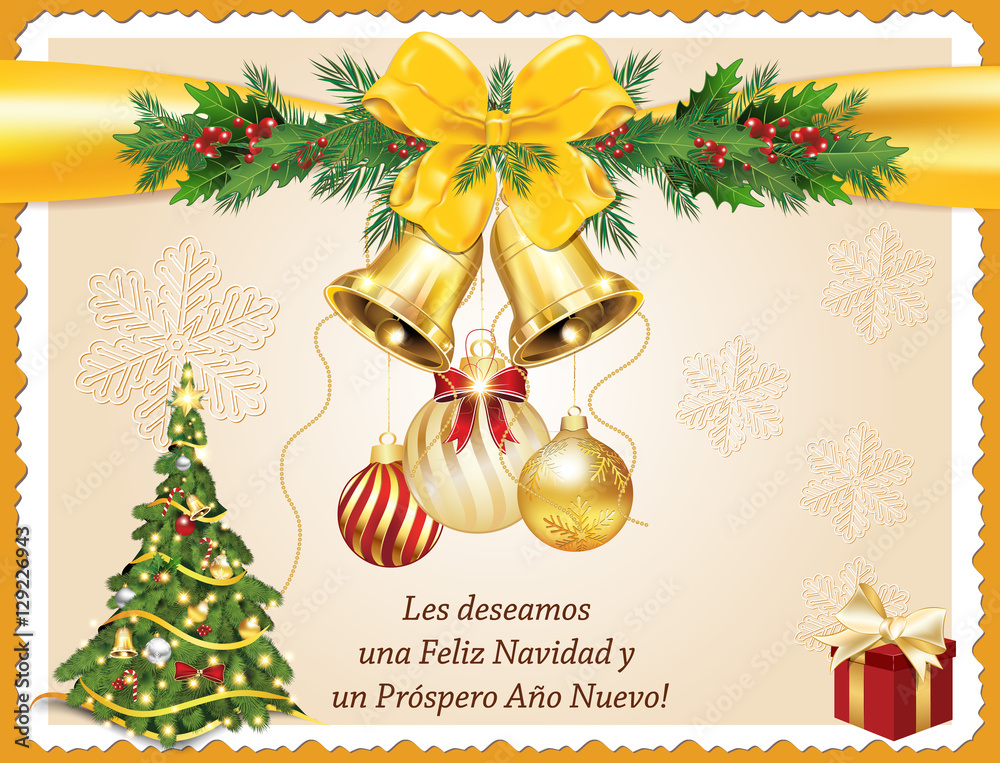 Spanish Season S Greetings Christmas New Year Card Les Deseamos Feliz Navidad Y Feliz Ano Nuevo