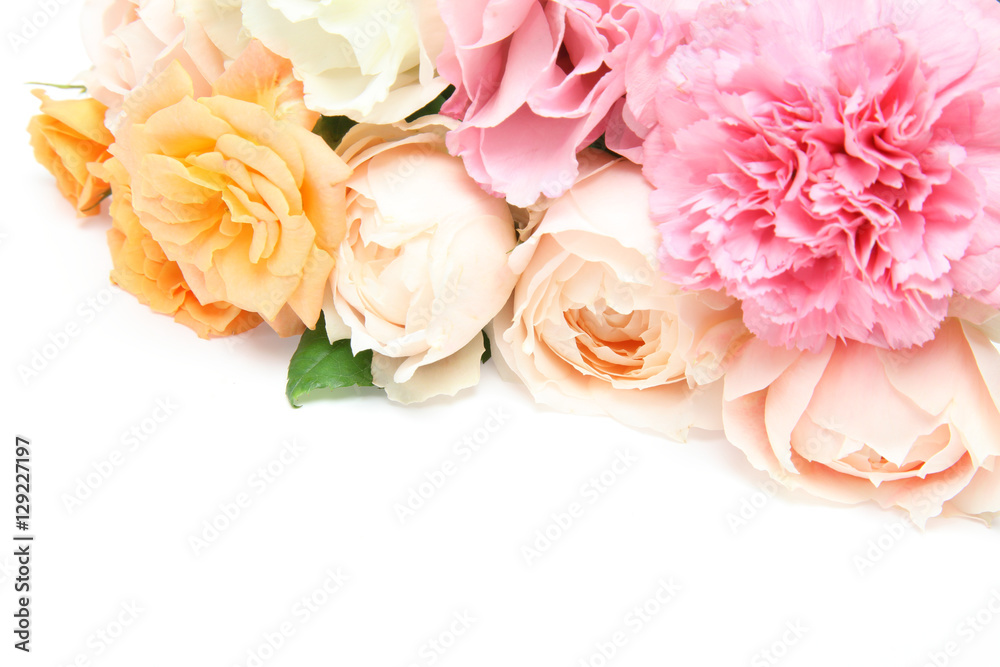 Naklejka premium カーネーション,トルコキキョウと薔薇の花束