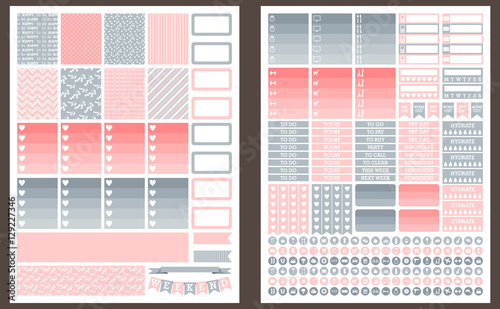 Grey and pink vector printable stickers for planner