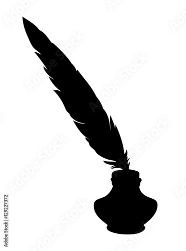 Quill pen in inkpot. Vector sketch