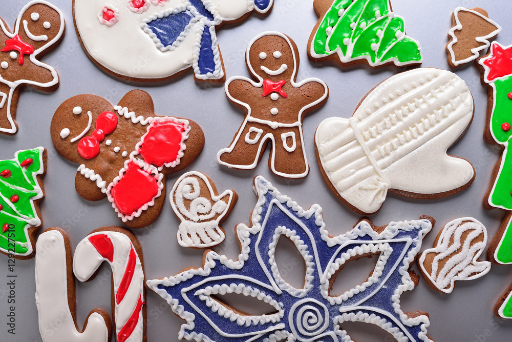 Christmas gingerbread on the silver background