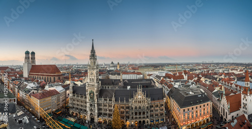 Aerial view of the Christmas market on the Mary's square (Marienplatz) in front of the new town hall (Rathaus), Munich, Germany photo