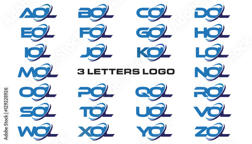 3 letters modern generic swoosh logo AOL, BOL, COL, DOL, EOL, FOL, GOL, HOL, IOL, JOL, KOL, LOL, MOL, NOL, OOL, POL, QOL, ROL, SOL,TOL, UOL, VOL, WOL, XOL, YOL, ZOL