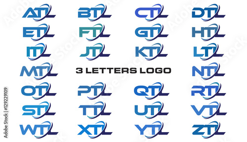 3 letters modern generic swoosh logo ATL, BTL, CTL, DTL, ETL, FTL, GTL, HTL, ITL, JTL, KTL, LTL, MTL, NTL, OTL, PTL, QTL, RTL, STL,TTL, UTL, VTL, WTL, XTL, YTL, ZTL photo