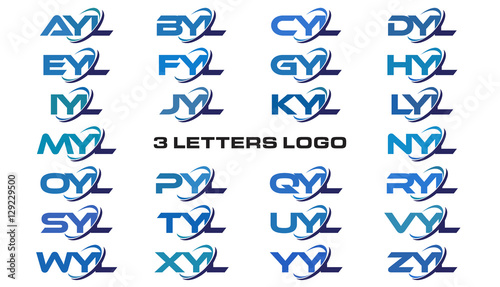 3 letters modern generic swoosh logo AYL, BYL, CYL, DYL, EYL, FYL, GYL, HYL, IYL, JYL, KYL, LYL, MYL, NYL, OYL, PYL, QYL, RYL, SYL,TYL, UYL, VYL, WYL, XYL, YYL, ZYL photo