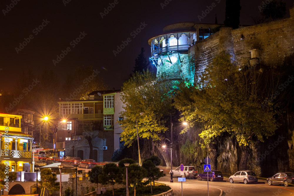 Night view of balcony and terrace of georgian queen palace - Dar