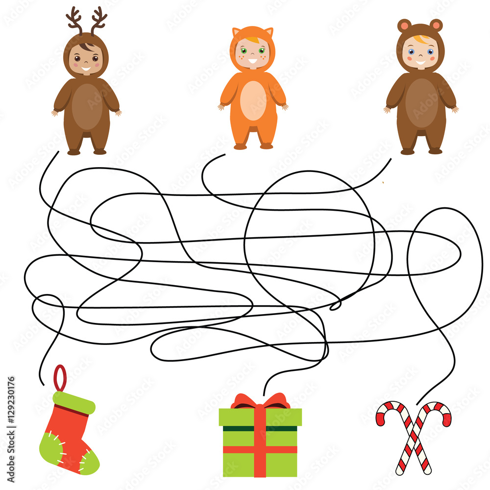 Matching children game, maze kids activity Stock Vector | Adobe Stock