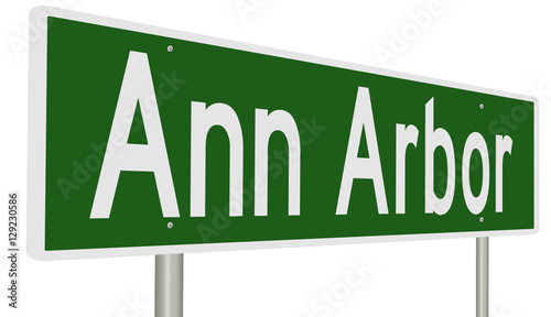 A 3d rendering of a green highway sign for Ann Arbor, Michigan
