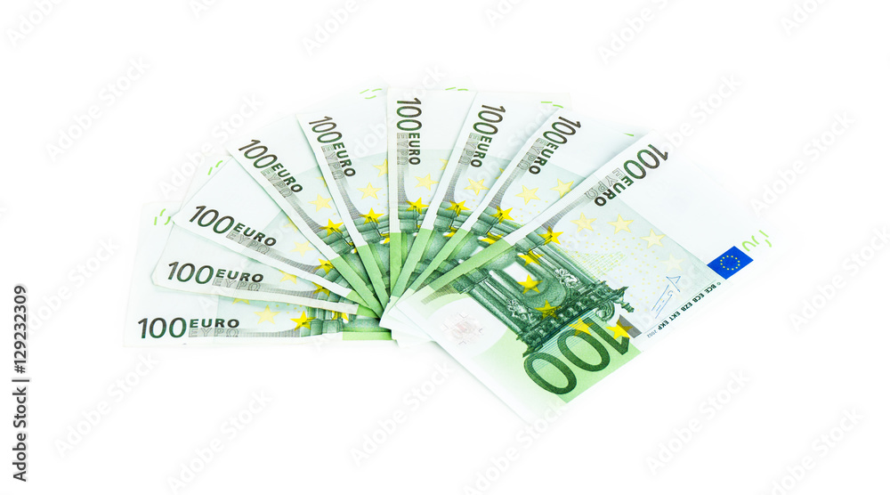one hundred euro bills isolated on white background. banknotes c one hundred euro bills isolated on white background. banknotes c
