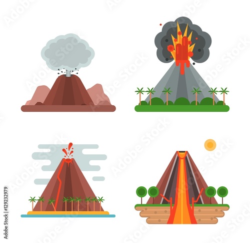Volcano set vector illustration.