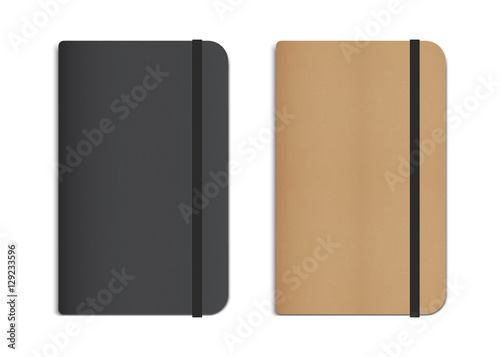 Realistic Black and Beige Notebooks with Elastic Bands. Vector