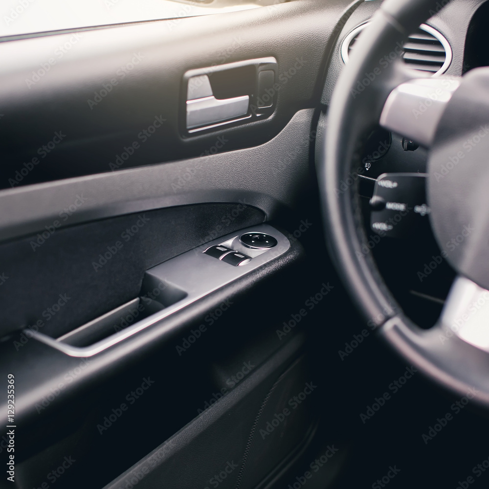 Modern car interior details closeup.