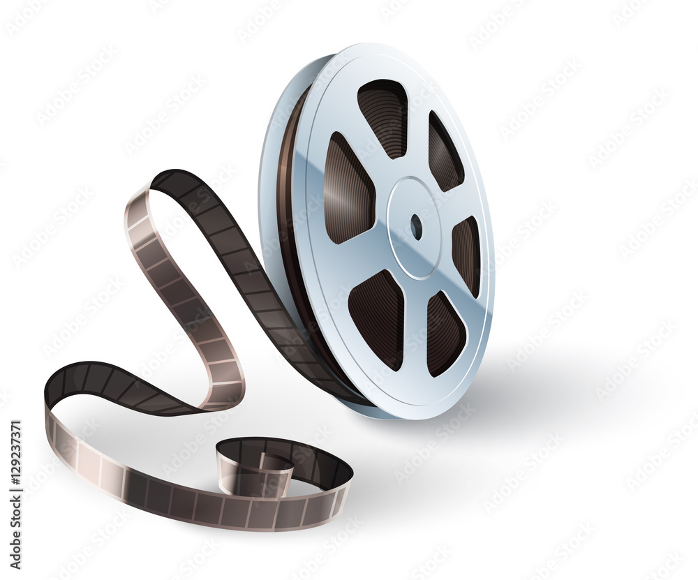 Obraz premium Movie cinematography video film disk with tape isolated