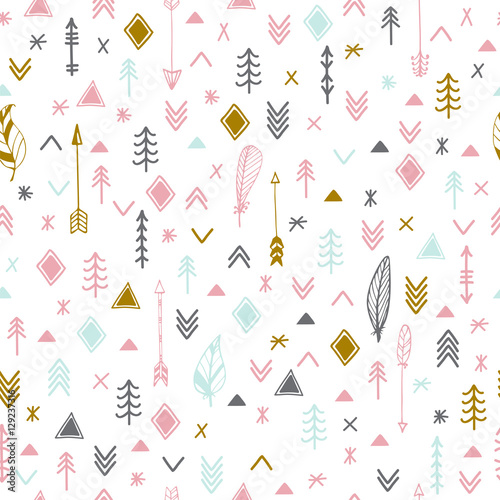 Tribal hand drawn background. Aztec abstract geometric art print
