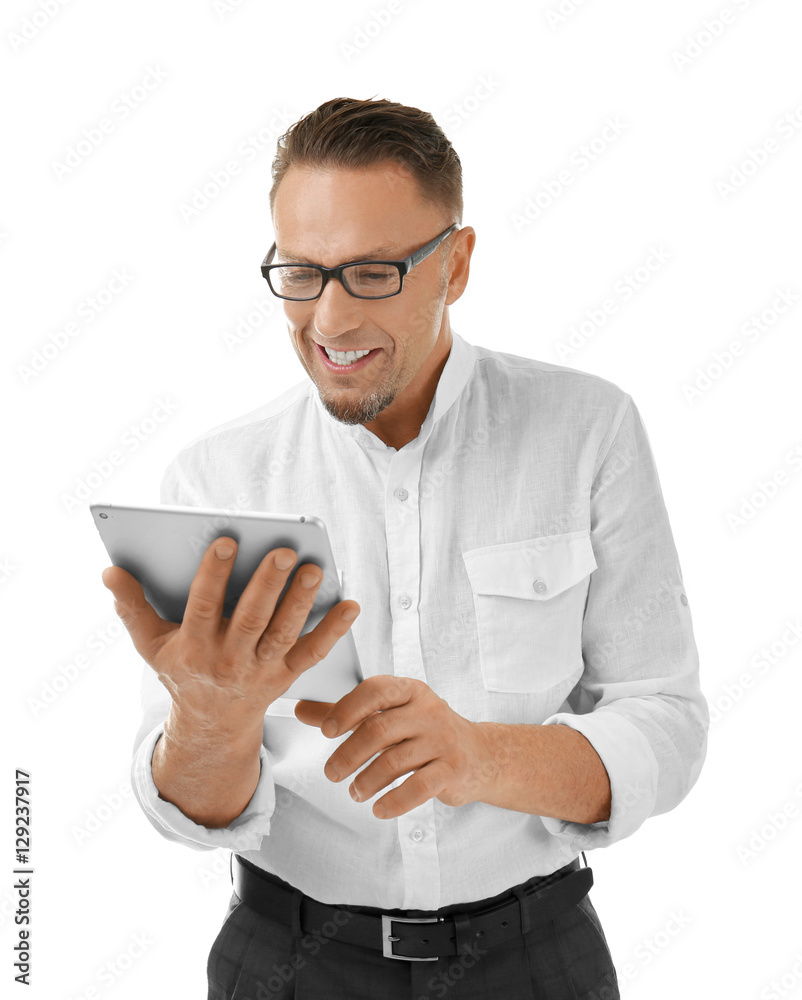 Handsome man with tablet on white background Handsome man with tablet on white background