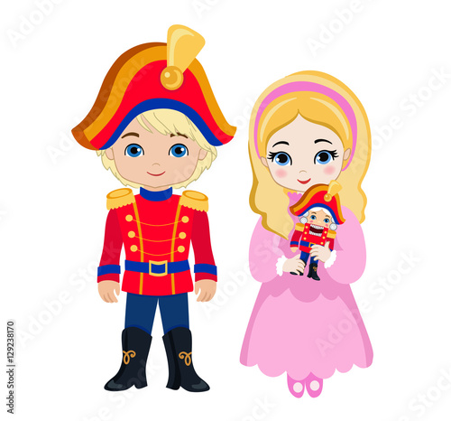 Illustration of very cute Prince and Princess who is holding the nutcracker.