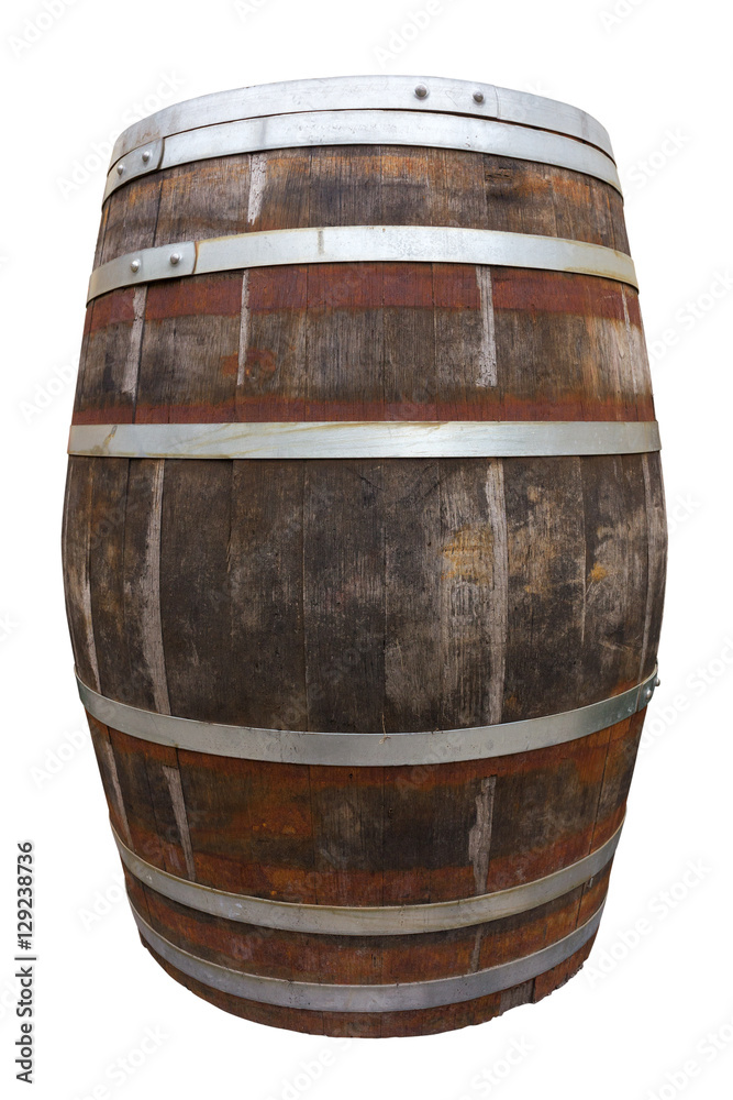 Fototapeta premium Old big wooden barrel isolated on white. Clipping path included.