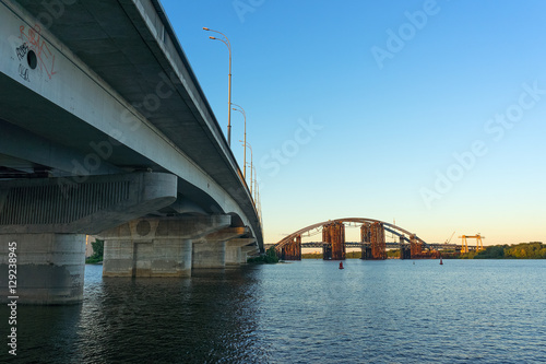 Bridges on river Dnipro. Kyiv, Ukraine.