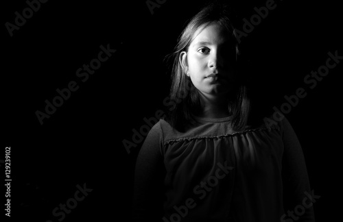 Obraz na plátně Little girl portrait monochrome