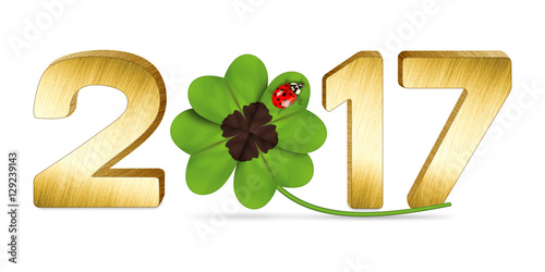 Canvas Print 2017 silvester new years eve gold golden metal  numbers lettering with four leaf