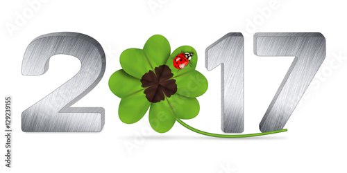 Canvas Print 2017 silvester new years eve silver metal  numbers lettering with four leaf clov