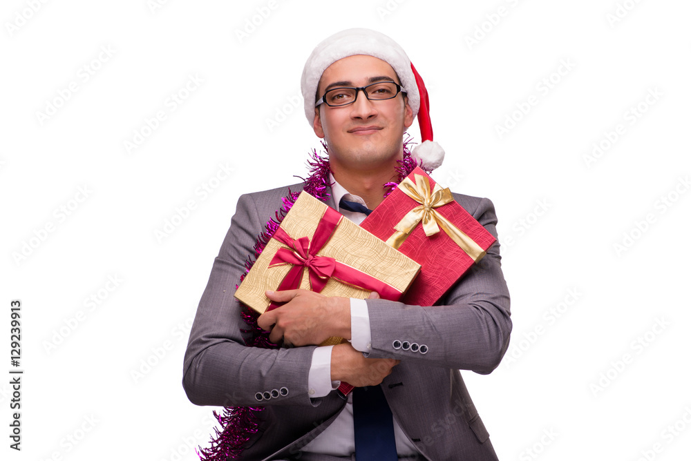 Young businessman celebrating christmas in office Young businessman celebrating christmas in office