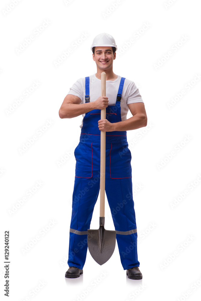 Repairman with spade isolated on white Repairman with spade isolated on white