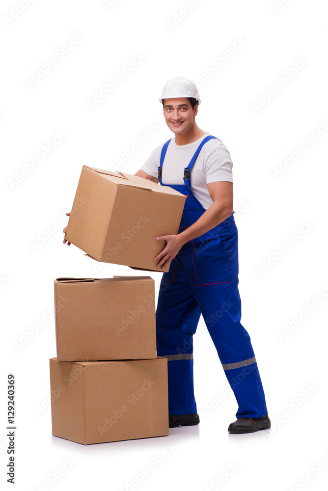 Man with boxes isolated on white Man with boxes isolated on white