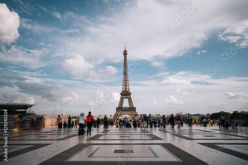 Eiffel Tower. Paris. France. Famous historical landmark on the quay of a river Seine. Romantic, tourist, architecture symbol. Toned