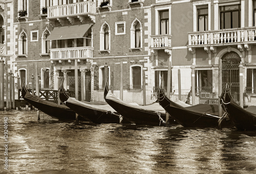 Docked venetian gondolas