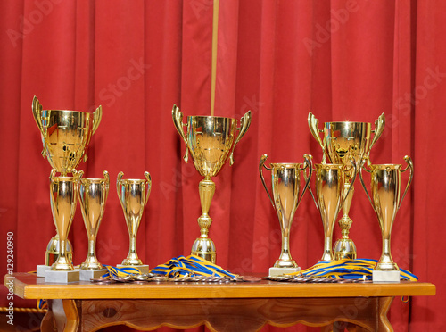 Golden award cups photo