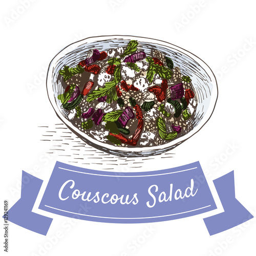Couscous salad colorful illustration.