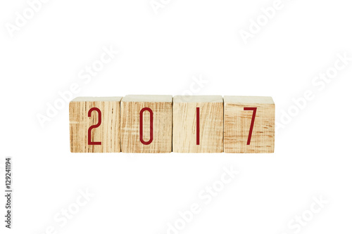 2017 on wooden cubes isolated on white background