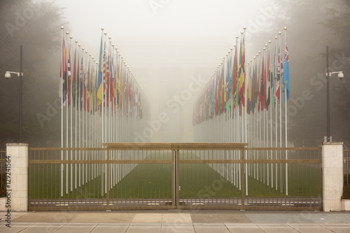 United Nations Gate Flags Geneva Switzerland