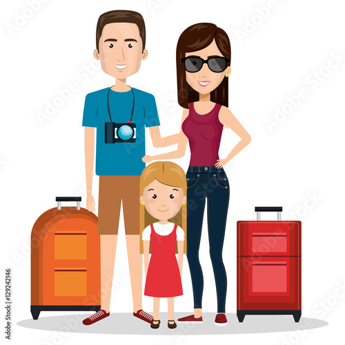 family travel with suitcases vector illustration design