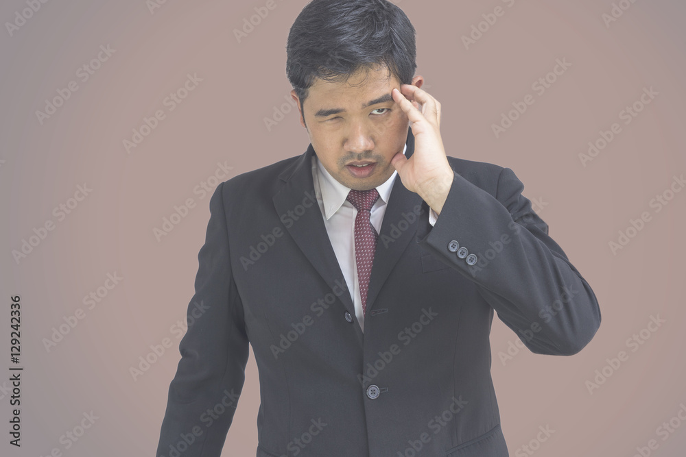businessman headache in black suit on isolate with clipping path - can use to display or montage on product businessman headache in black suit on isolate with clipping path - can use to display or montage on product