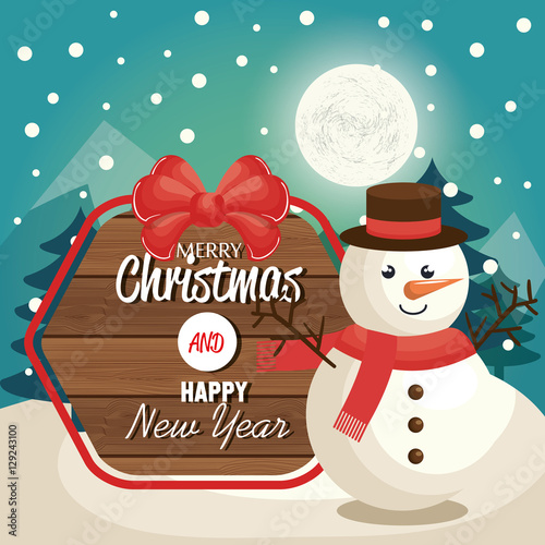 happy merry christmas snowman character vector illustration design