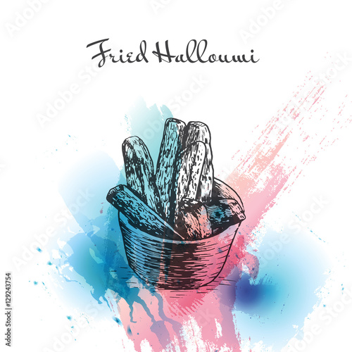 Fried Halloumi watercolor effect illustration.