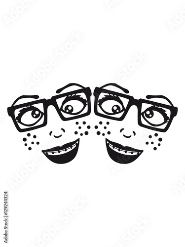 Team girlfriends 2 friends geek nerd hornbrille smart woman female girl sexy face grin comic cartoon text font design cool crazy crazy confused stupid silly comical disturbed © Style-o-Mat-Design