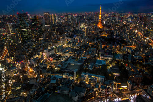 Night view of Tokyo in Japan cityscape Tokyo tower photo