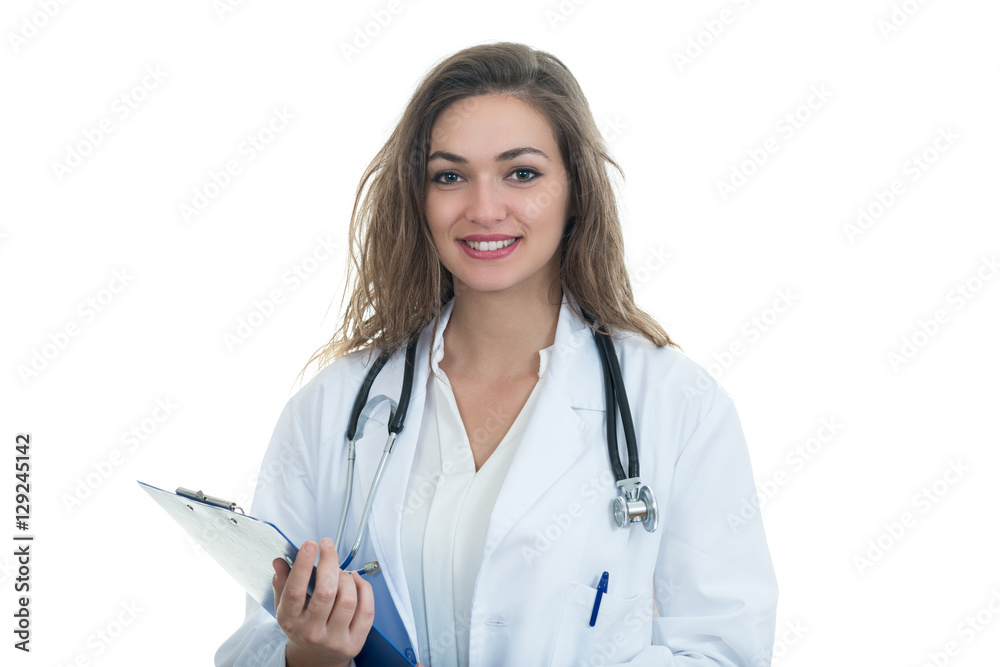 Portrait of young confident female doctor holding folder Portrait of young confident female doctor holding folder
